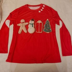 Festive Red Christmas Shirt with Holiday Motifs